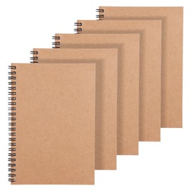 Zuimei 5 Pack Spiral Lined Notepad A5, 120 Pages/ 60 Sheets Kraft Cover Notebooks Bulk Journals, Rotated 360 Degrees, Wire Bound Notebook, Sketch Book for School, Office, Travel