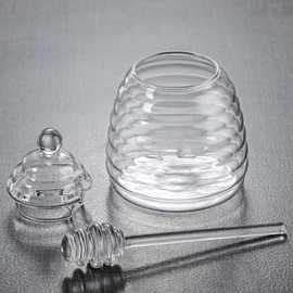 TAMUME 400ml Glass Honey Jar with Glass Honey Dipper and Lid