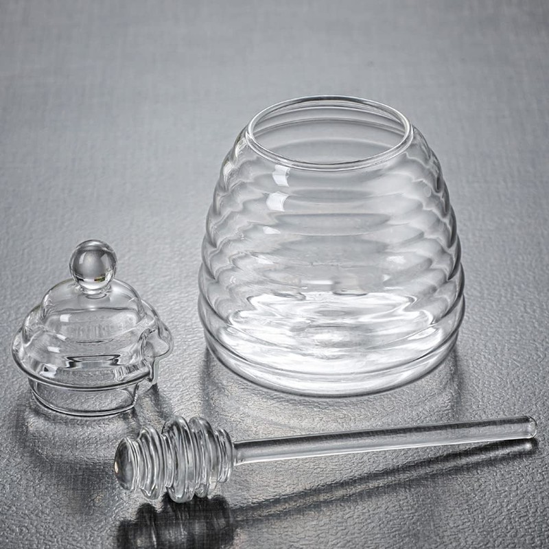 TAMUME 400ml Glass Honey Jar with Glass Honey Dipper and