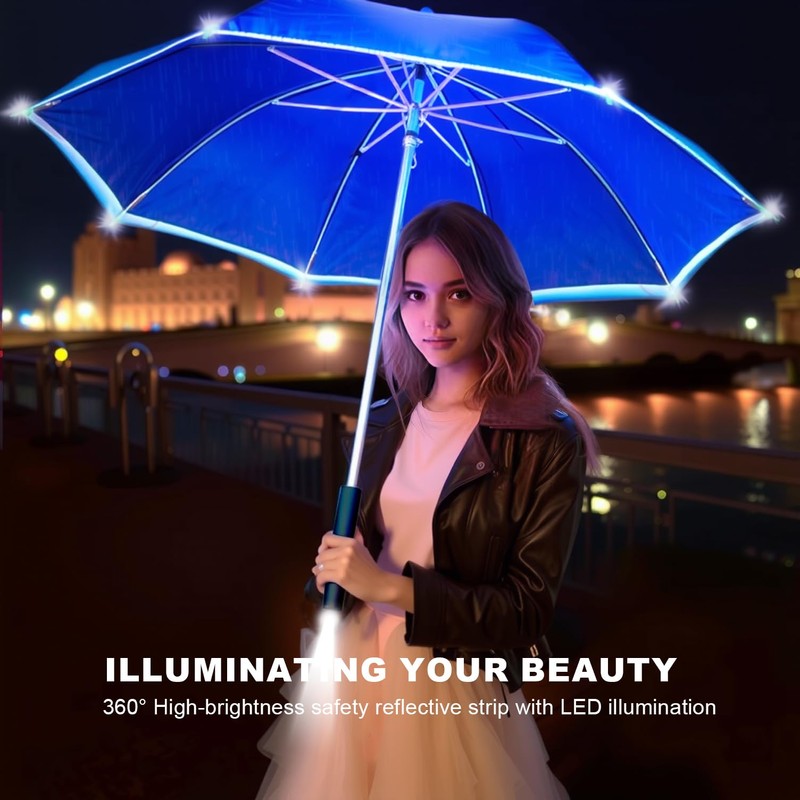 Auto-Open Light Up LED Rain Umbrella,32" Handheld Sun Wind Umbrella