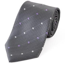 Michiko London Brand Necktie, Made in Japan, Nishijin Weave, 100% Silk, Jacquard Weave, Small Square Pattern, B Pattern: Gray, Free Size
