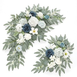 Piklado Faux Flower Swag Set of 2 for Wedding Welcome Signs Floral Swag Wedding Reception Ceremony Signs Decor (A-White Blue)