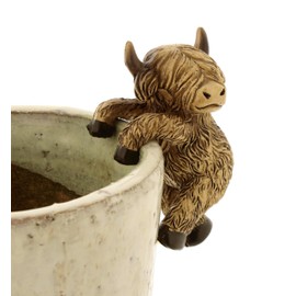The Bridge Collection Highland Cow Pot Hanger - 4" Country Cow Flower Pot Climber - Farm Animal Plant Pot Hugger for Garden Decor