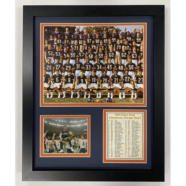Legends Never Die Chicago Bears 1985 Super Bowl Champions Collectible | Framed Photo Collage Wall Art Decor - 12"x15"