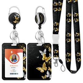 ID Badge Holder with Lanyard,Retractable ID Badge Card Holders Detachable Neck Lanyard Strap with Badge Reel and Vertical ID Holder for Nurse Students Teachers Office Staff(Butterfly)
