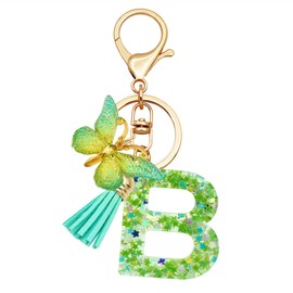 TTYY Initial Letter Keychain for Women Gift for Young Teenage Girl Gifts for Christmas to Mom Daughter green tassel (green star LetterB)