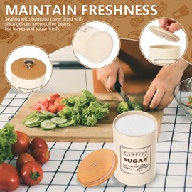 UKQRRTC 3 Pack Metal Coffee Sugar Tea Canister Set, Large Capacity Kitchen Containers with Bamboo Lid, Versatile Airtight Canister Set, Vintage Sugar Tea Storage Pots (Beige)