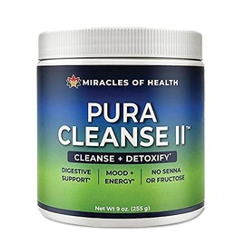 Miracles of Health Pura Cleanse II Super Herb & Fiber Detox Drink - Daily Cleanse for The Colon, Lungs, Skin, and Kidneys - Made with 34 Ingredients, Soluable and Insoluable Fiber - 45 Day Supply