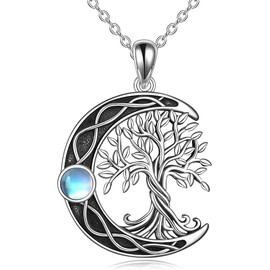 YAFEINI Tree of Life Necklace 925 Sterling Silver Moonstone Celtic Knot Pentagram Pendant Necklace for Women Jewellery