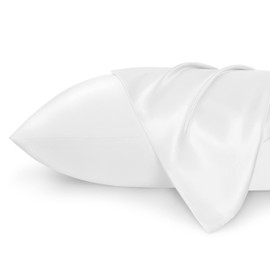 Bedsure White Pillow Case Queen Size 2 Pack-Satin Pillowcase for Hair and Skin 20x30 Inches Silky Pillow Cases with Envelope Closure