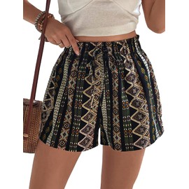 Floerns Women's Summer Tribal Print Elastic Waist Beach Shorts Green Boho S