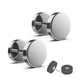 Treuheld® Silver Fake Plug Set (2 Pieces) | Elegant Stud Earrings for Screwing | Titanium - 5 Sizes - Silver | Refined Stud Earrings Pair | Men and Women, Titanium