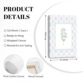 Wildflower Nursery Wall Art Decor Baby Girl Room Canvas Prints Pastel Floral Wall Art Botanical Flower Pictures Pink Blue Wildflower Painting Artwork for Girls Bedroom 12x16x3 Inch Wrapped Canvas