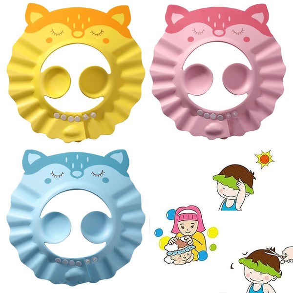 Adjustable Baby Shower Cap Shampoo Protection Cap Shampoo Eye Protection with Eye Protection Ear Protection Hair Wash Cup Funny Cartoon Swimming Cap Visor for Children, Toddlers and Baby Care
