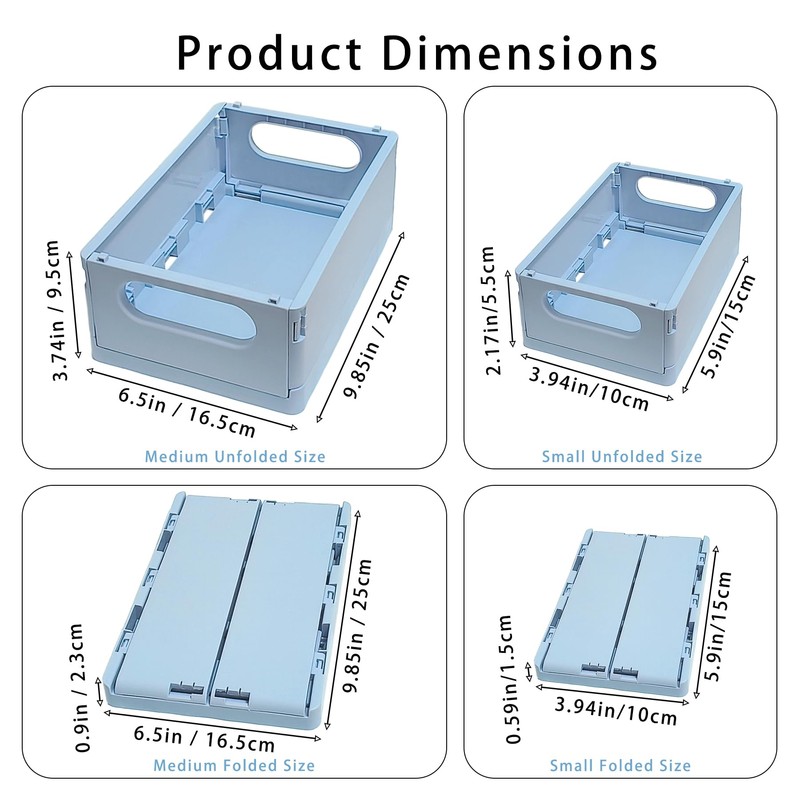 Plastic Storage Crate Folding Desk Organizer Basket Set of 4,
