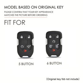Hontumax Premium Leather 5-Button Key Fob Cover Case for Chevy Tahoe Suburban Colorado Silverado 1500 2500HD 3500HD GMC Sierra Yukon Terrain Denali 2015-2025 (Black)