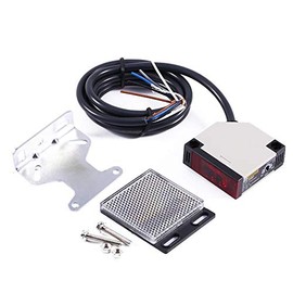 AC 90-250VAC 3A Photoelectric Switch Sensor E3JK-R4M1 Reflective Proximity Switch Specular Reflection Indoor Wall Mounted with Reflector Panel 1.5M Cable Induction Distance 4M