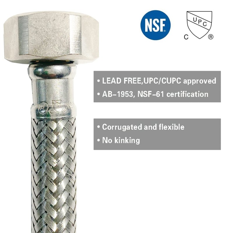 Toilet Tank Connector, Lead Free Stainless Steel Braided Water Supply