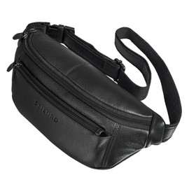STILORD 'Bryce' Vintage Fanny Pack Leather Belt Bag Large Vintage Bum Bag for Men Women Hip Bag Belt Bag Pouch for Jogging Festival Travel, Colour:Black
