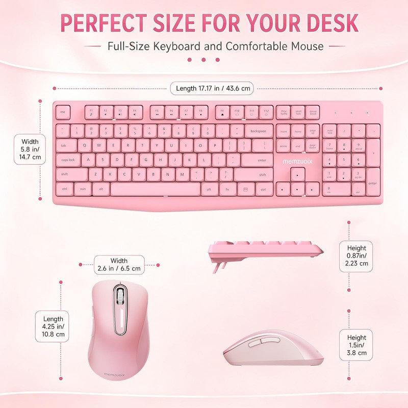 Wireless Keyboard and Mouse Combo, 2.4G Full Size Ergonomic Keyboard