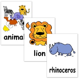 Flash Cards (Animals) - Postcard Size - English Card.com - Flashcards, English word cards (Animals) - Postcard size