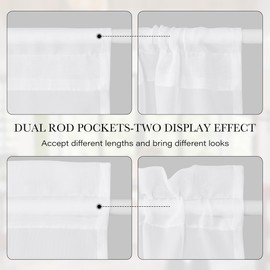 NICETOWN White Sheer Door Curtains for Kitchen, 30 x 72 Inches Long Curtains for Glass Door Door Window Café Rustic Sheer Drapes Light Filtering Semi Rod Pocket French Door Privacy Added, 1 Piar