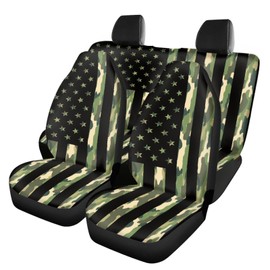 SEANATIVE American Flag Army Green Camo Print Car Seat Covers Full Set Front and Rear Split Bench Car Seat Cover Interior Accessories for Auto Truck,Easy to Install