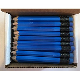 Half Pencils with Eraser - Golf, Classroom, Pew, Short, Mini, Small. Church, Non Toxic - Hexagon, Sharpened, 2 Pencil, Color -(Neon Blue) Colors, Box of 72 Golf Pocket Pencil ™