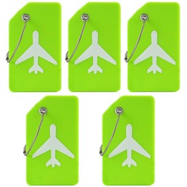 SanMuHome 5 Pcs Etiquetas para Equipaje de Viaje,Identificador Maletas Viaje para Equipaje,Etiqueta para Equipaje Impermeable con Cordón Metálico,Etiquetas de Silicona para Equipaje (Verde)