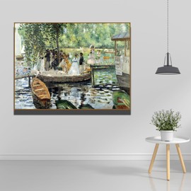 OKRA La Grenouillere By Pierre Auguste Renoir Canvas Wall Art - Classic Riverside Landscape Oil Painting - Famous Impressionist Paintings - Home Decor for Bedroom Living Room Kitchen - Unframed