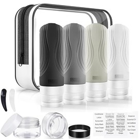 Juego De 4 Botellas De Viaje, Contenedores de Viaje De Silicona Aprobados por La TSA, A Prueba de Fugas, Accesorios de Viaje Recargable para shampoo, locion, crema solar