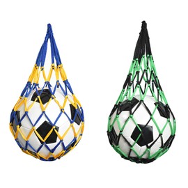 YUTOU Pack of 2 Sports Ball Net Basketball Net Bag Volleyball Net Bag Football Net Bag Rugby Ball Bag Tennis Bags Hand Woven Mesh Bag Nylon Net (Yellow/Blue, Black/Green)