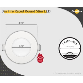 Goodlite 3-inch LED Fire-Rated, Round Slim - Recessed 8W Downlight, 120-277V, CRI 90+, ETL Listed, Dimmable Triac & 0-10V, 600 Lumens, 5CCT 27K-30K-35K-41K-50K, 50k Hr, Equal to 50W, 1ct (G-96921)