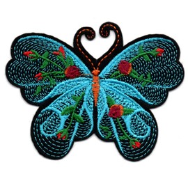 blue Butterfly Embroidered 3.2"X2.5" Patch Sew Iron On Colorful 2918
