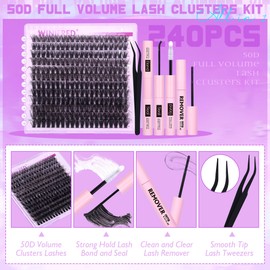 Winifred Lash Clusters Kit 50D Fluff Eyelash Clusters with Lash Bond and Seal Lash Remover Lash Extension Kit 10-16mm DIY Individual Lashes with Lash Tweezers