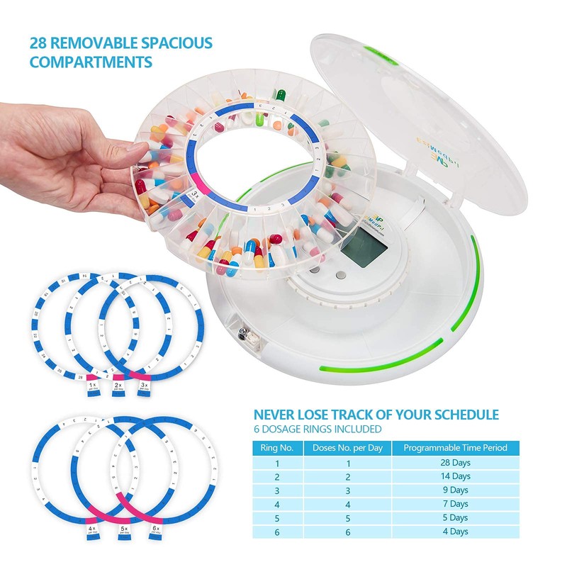 EziMedPil Automatic Pill Dispenser w/Audio & Visual Alerts, up to