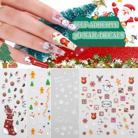 Zoance 8 Sheets Christmas Nail Art Stickers Decals Self-Adhesive Pegatinas Uñas Navidad Snowflake Snowman Nail Supplies Holiday Nail Art Design Decoration Accessories