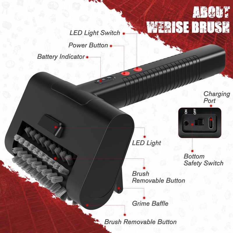 D10 Electric BBQ Grill Cleaner, Bristle-Free Cordless Brush for Grill