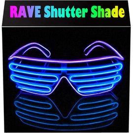 PINFOX Shutter EL Wire Neon Rave Glasses Flashing LED Sunglasses Light Up Costumes For 80s, EDM, Party RB03 (Purple - Blue)