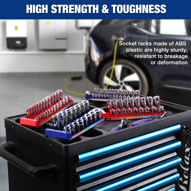 WORKPRO Socket Organizer Set, 8PC Socket Holder, 1/4", 3/8", 1/2"