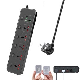 European Travel Power Strip with Individual Swtich, Jumpso 6ft Universal Extension Cord with 5 Outlets and 2 USB 4 USB C Ports, Max 3000w, 110-240v, Multiple Outlets Plug Adapter for Office Travel