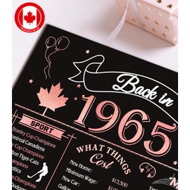 60th Birthday Card, Jumbo 60th Anniversary Card, CANADA 25x20cm Back in 1965, Rose Gold Happy 60th Birthday Card for Woman, Mother, Grandmother, Aunt, Sister, Funny 60 Birthday Gifts for Wife, Her