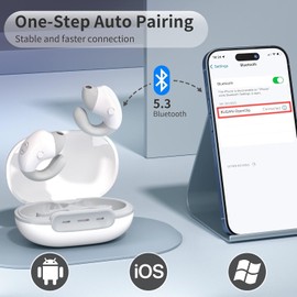 BUGANI Bluetooth 5.3 Open Ear Wireless Headphones, Clip Earbuds with Stereo Sound, 30H Playtime, Built-in Mic for Clear Calls, Waterproof for Sport Running