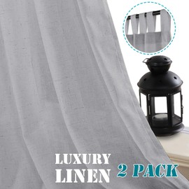 Living Room Linen Curtains Home Decorative Tab Top Curtains Privacy Added Energy Saving Light Filtering Window Treatments Draperies for Bedroom, 2 Panels, 52 x 63 - Inch，Dove