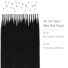 WENNALIFE I Tip Extensions Real Hair, 50 g 100 Strands 40 cm Deep Black Hair Extensions Bonding Real Hair Extensions Professional Hair Extensions Invisible Straight Straight Real Human Hair Extensions