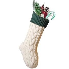 Nanou Calcetines de Navidad de 18 pulgadas, calcetines de Navidad de punto para decoración de día festivo familiares, grandes medias grandes para regalo a familiares, amigos y niños (marfil) + verde (boca), longitud 18 pulgadas, paquete 1)