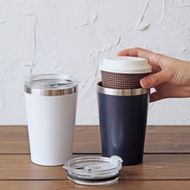 Dolce Duo DAM-226 Thermo Tumbler with Lid, Hot and Cold Insulated, Stainless Steel, Vacuum Insulated, Double Wall Structure, Cup Holder, 13.5 fl oz (400 ml), Set of 2, White, Navy, Convenience Store