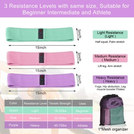 Resistance Bands, Xcellent Global 3 Pcs Non-Slip Fabric Resistance Bands for Butt, Leg & Arm, Circle Workout Hip Bands with Varied Resistance Levels, Perfect for Home Workout or Gym Fitness, Carry Bag and Instruction Included (15",15",15"/Green, Pink, Pu