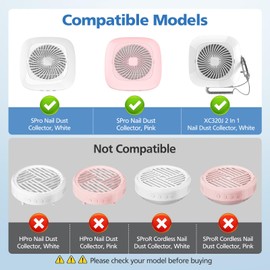 Nail Dust Collector Replacement Filters Compatible with MelodySusie Nail Dust Collectors, Models SPro/ XC320J, 360° Filter 99% of Nail Dust and Fly Ash, Easy to Clean and Reusable, 4 Pack, White