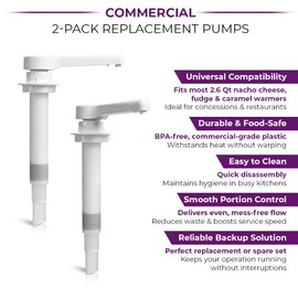 2-Pack Replacement Pump Dispensers for Nacho Cheese & Hot Fudge Dispenser – Compatible with 2.6 Qt Sauce Warmers – Plastic Pumps for Cheese, Caramel, Fudge – Concession & Restaurant Use